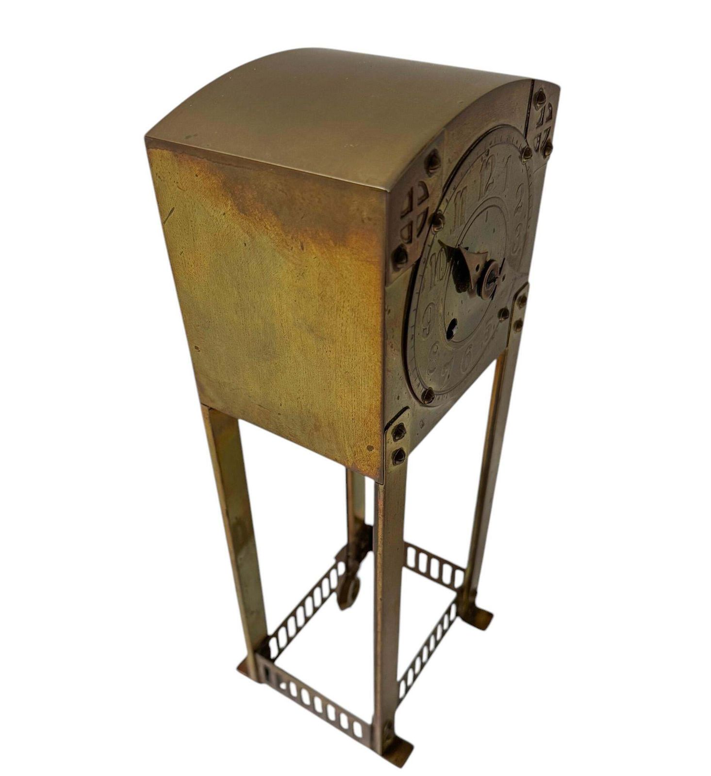 Arts & Crafts Patinated Brass Mantel Clock By Sneltjes Haarlem, 1905 photo for sale