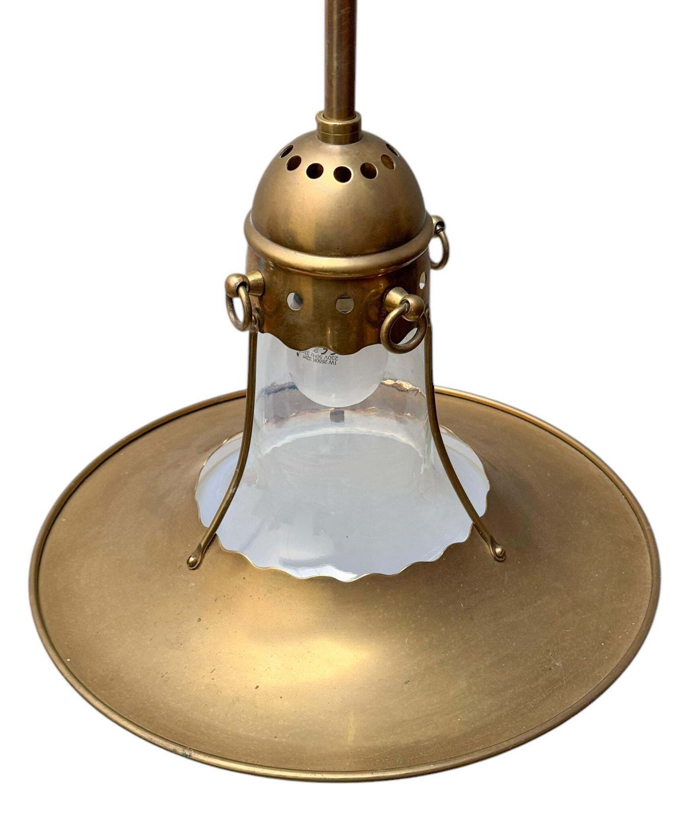 photo furniture Arts & Crafts Brass Pendant With Origina Blownl Glass Shade, 1900s