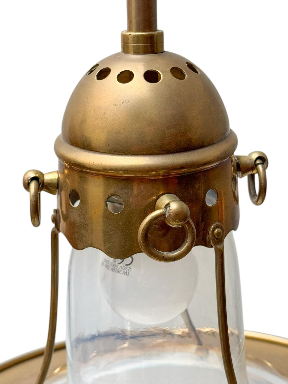 photo for sale Arts & Crafts Brass Pendant With Origina Blownl Glass Shade, 1900s
