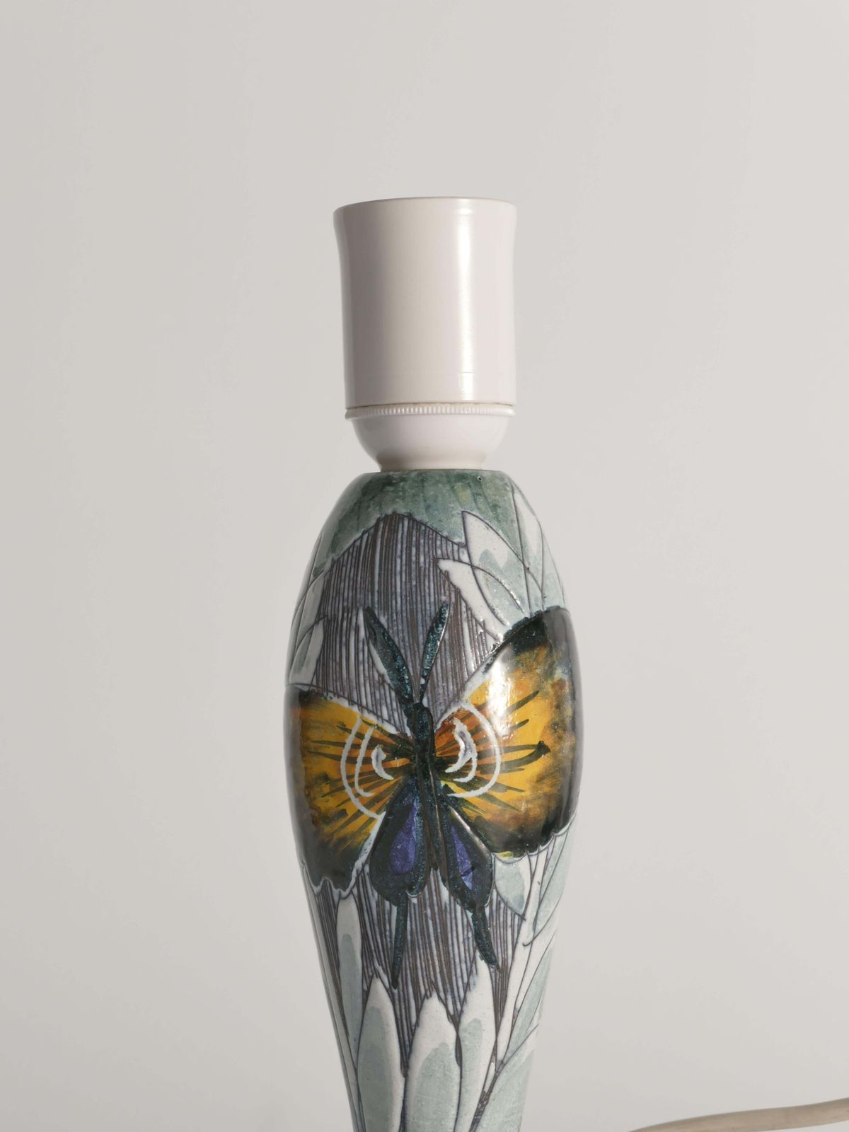 Scandinavian Modern Ceramic Butterfly Motif Table Lamp By Tilgmans, Sweden 1960 photo vinterior