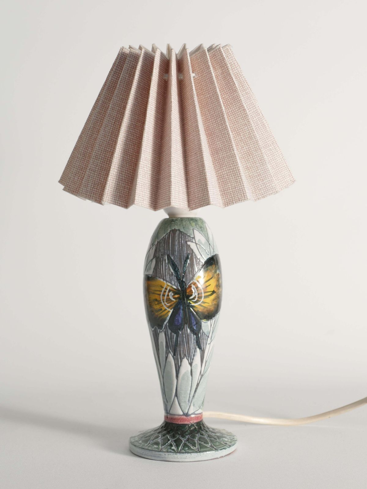 Scandinavian Modern Ceramic Butterfly Motif Table Lamp By Tilgmans, Sweden 1960 photo buy