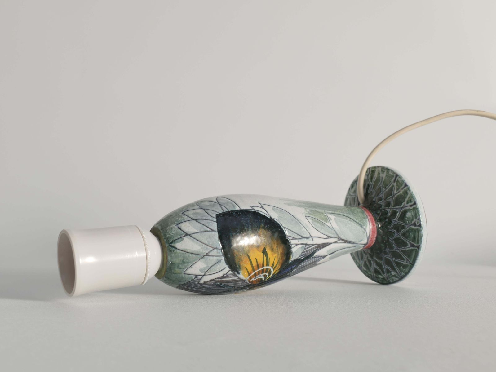 Lighting Scandinavian Modern Ceramic Butterfly Motif Table Lamp By Tilgmans, Sweden 1960 photo