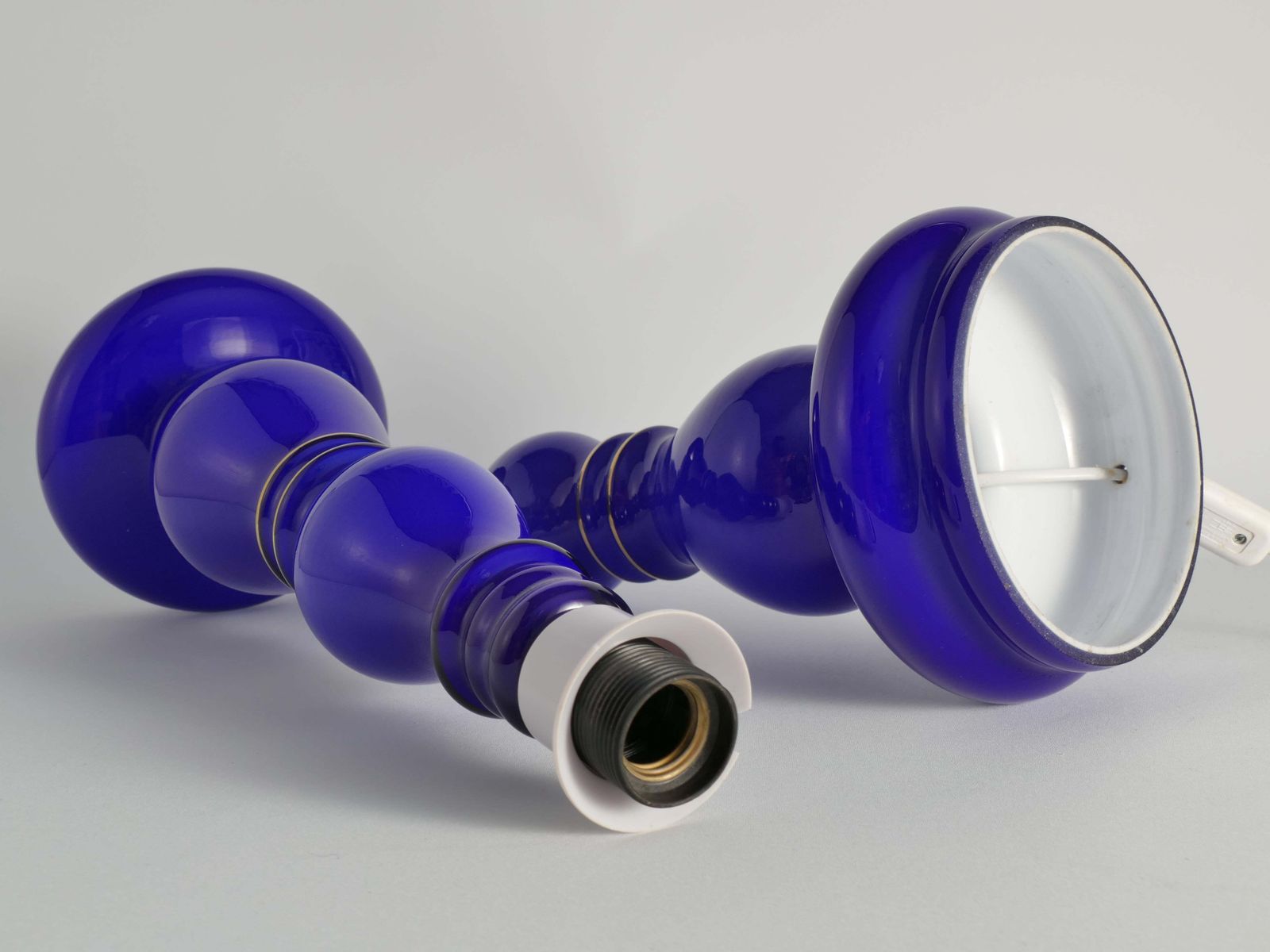 photo furniture Baluster Shaped Cobalt Blue Glass Table Lamps, Rosdala Glassworks 1960, Set Of 2