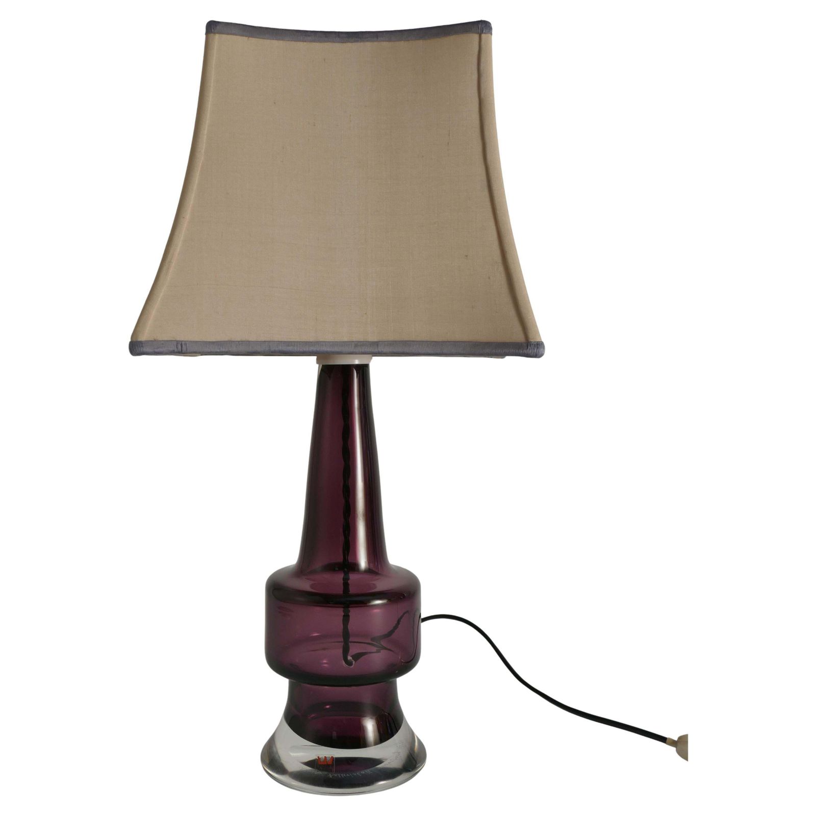 Mid Century Modern Purple Chrystal Glass Table Lamp By Kosta 1960s