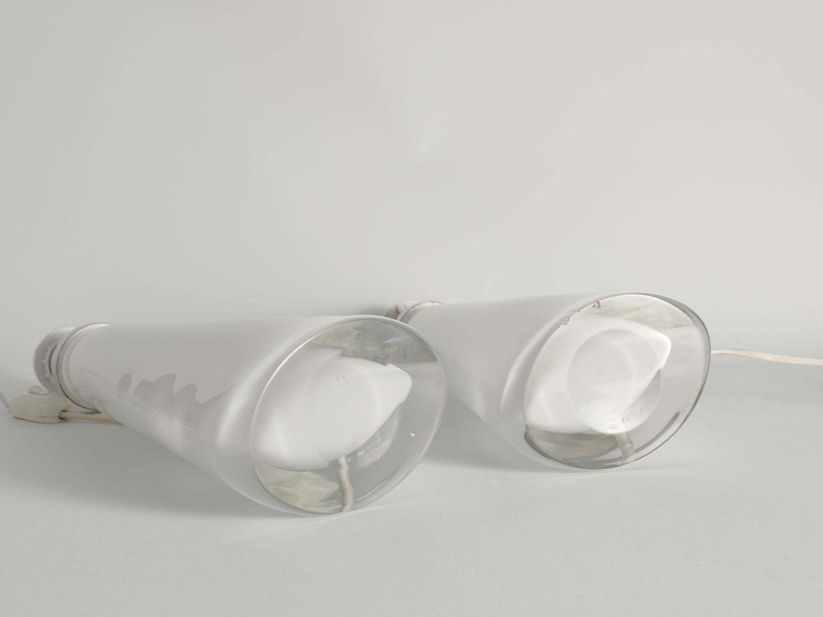 Lighting Large White Crystal Glass Table Lamps, Carl Fagerlund, Orrefors, 1960, Set Of 2 photo