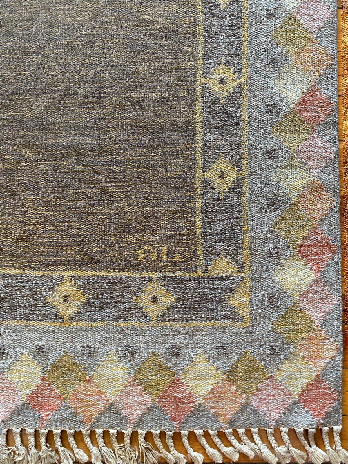 Scandinavian Modern Röllakan Pastel Color Flatweave Rug, Sweden, 1950s photo vintage