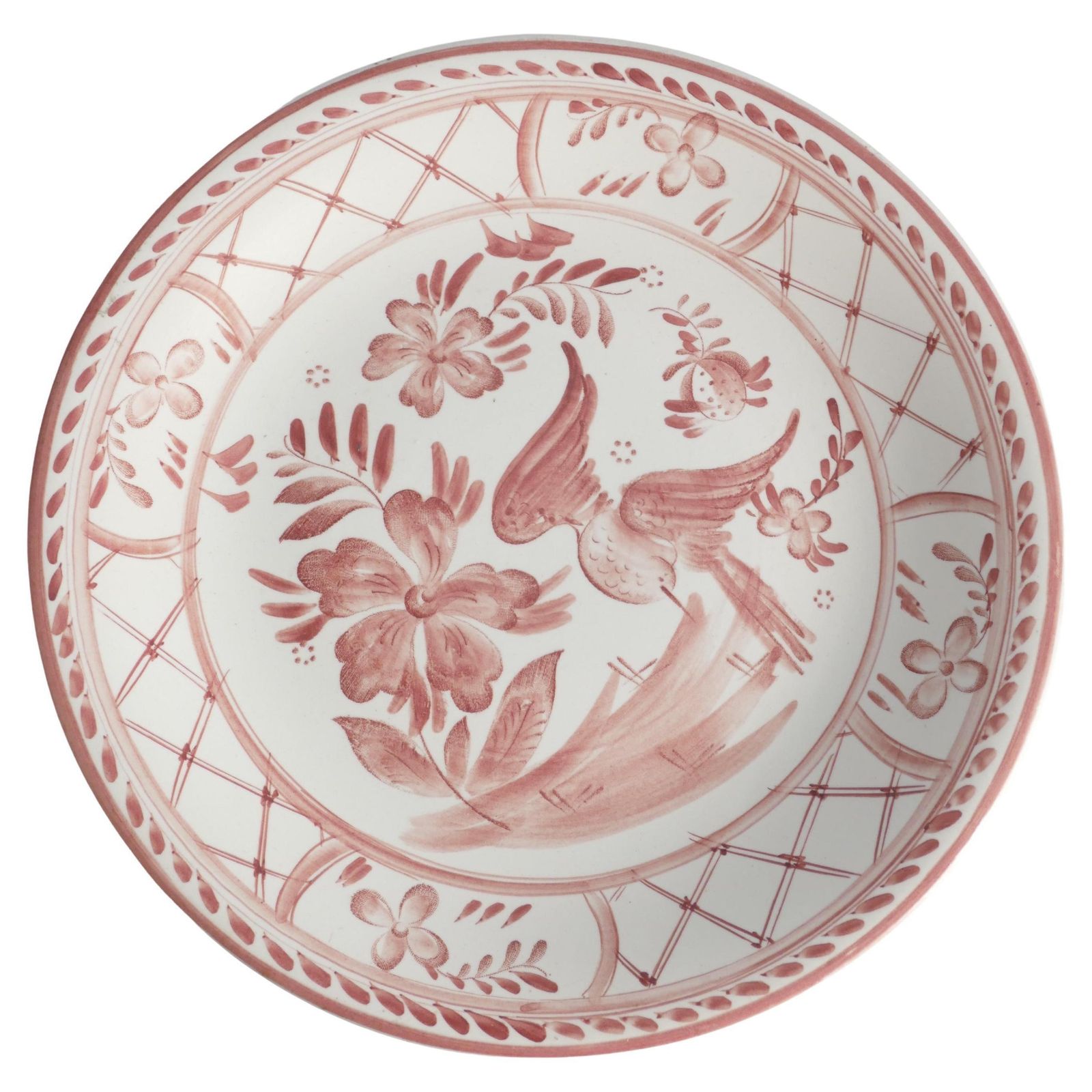 Folk Art Dish With Red Floral Motif By Ilse Claesson For Rörstrand, Sweden 1930