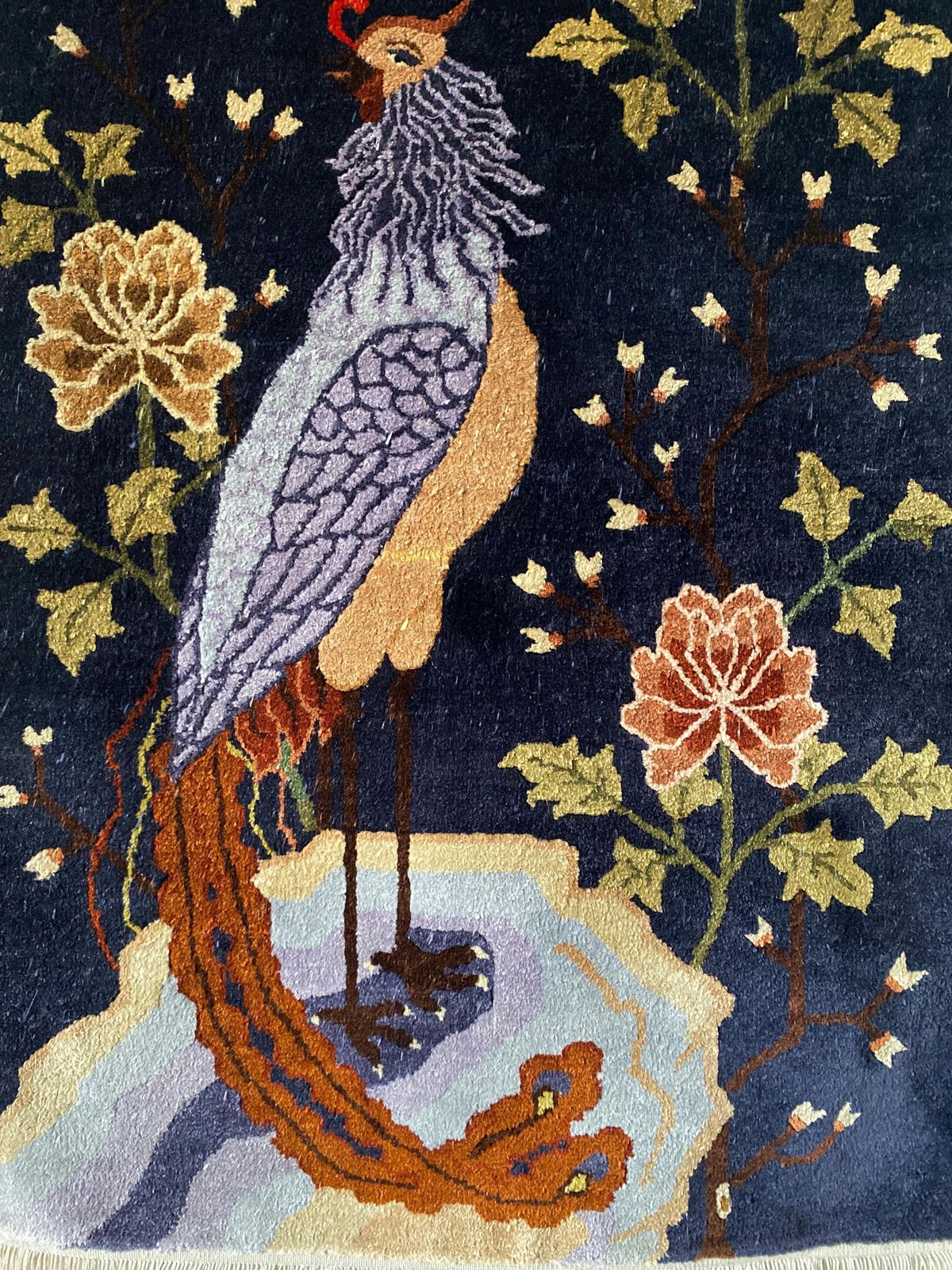 Art Deco Chinese Handmade Silk Bautou Tapestry Rug, Early 20th Century photo Textiles