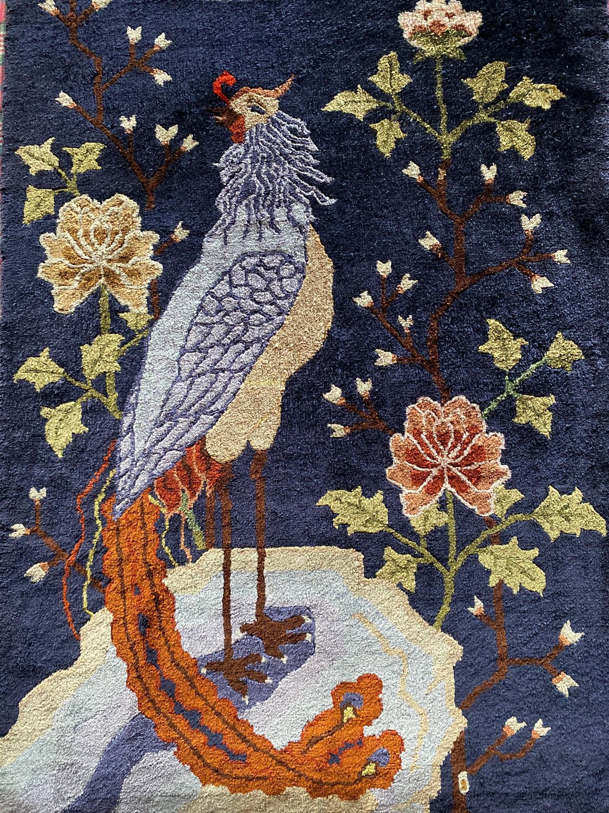 photo for sale Art Deco Chinese Handmade Silk Bautou Tapestry Rug, Early 20th Century