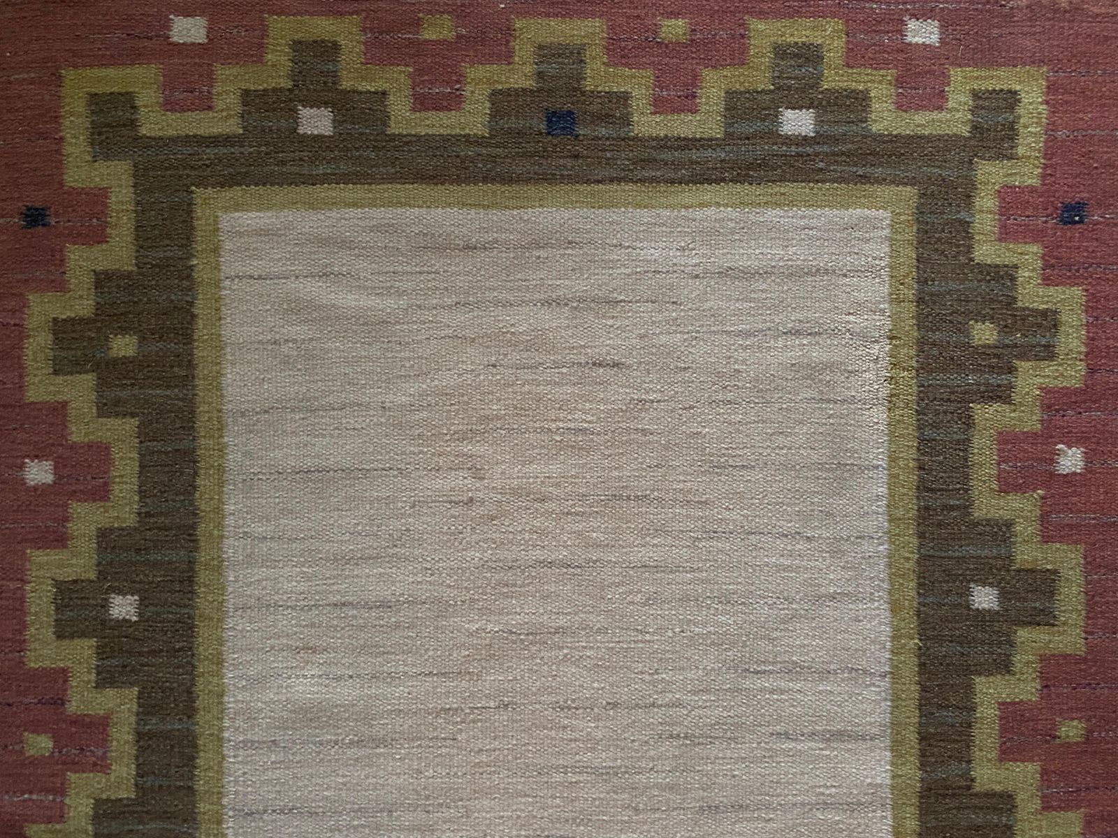 photo for sale Scandinavian Modern Röllakan Pink And White Flatweave Rug, Sweden, 1960s
