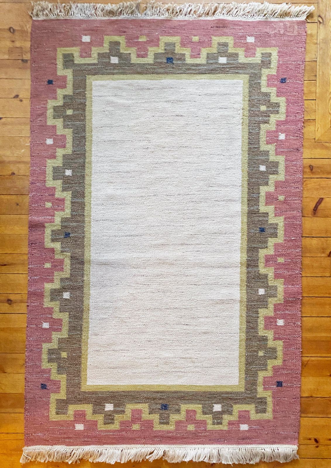Textiles Scandinavian Modern Röllakan Pink And White Flatweave Rug, Sweden, 1960s photo