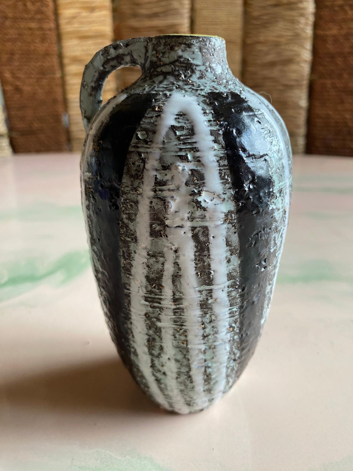 Scandinavian Modern Back And White Ceramic Vase, "Progresso" By Ingrid Atterberg photo vintage