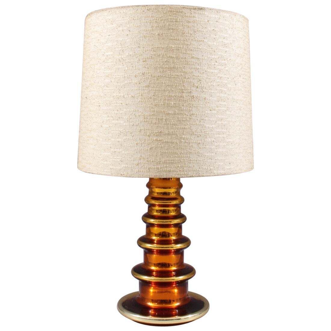Metallic Amber Glass Table Lamp By Gustav Leek For Orrefors, 1960s