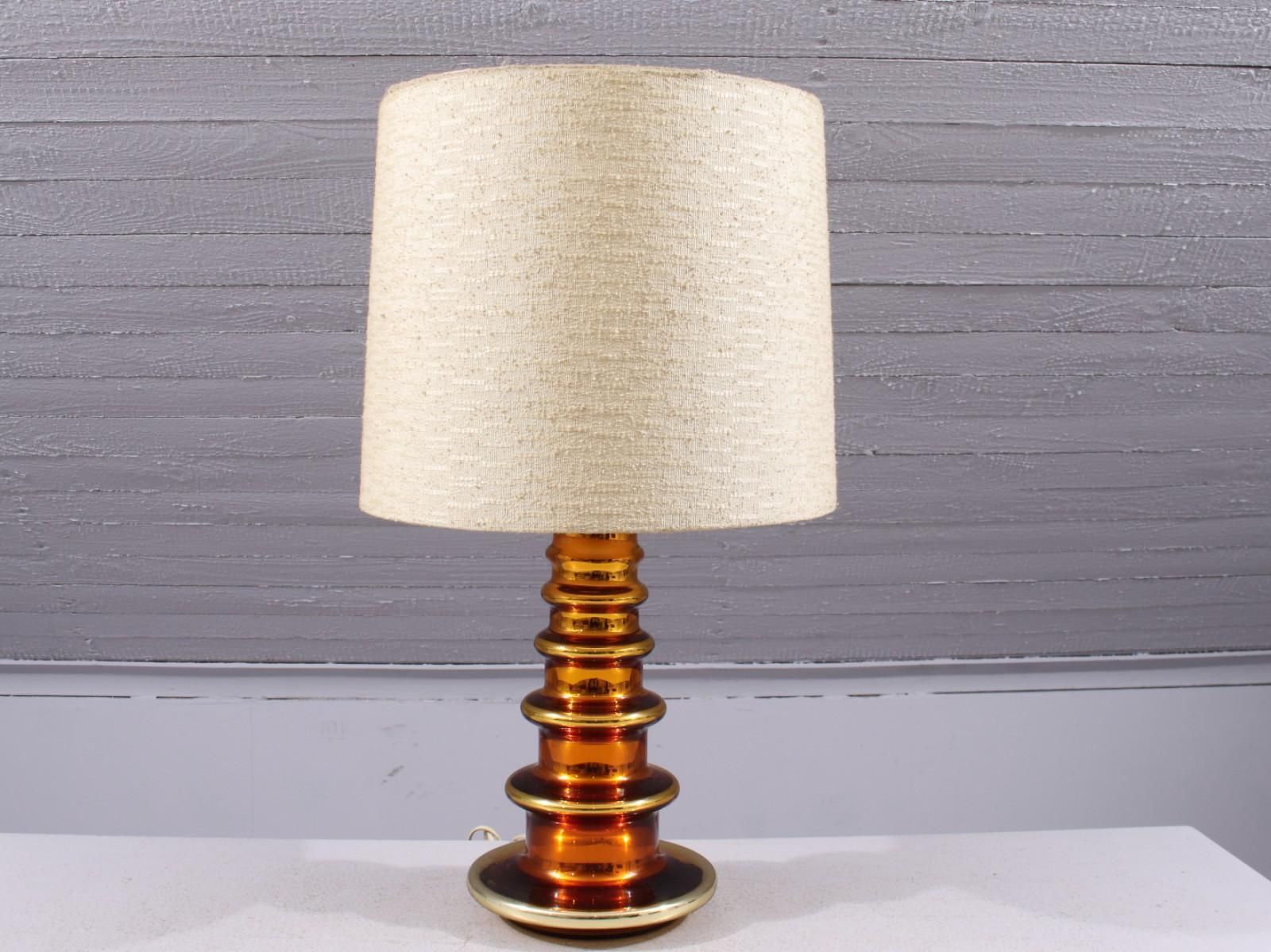 Metallic Amber Glass Table Lamp By Gustav Leek For Orrefors, 1960s photo furniture