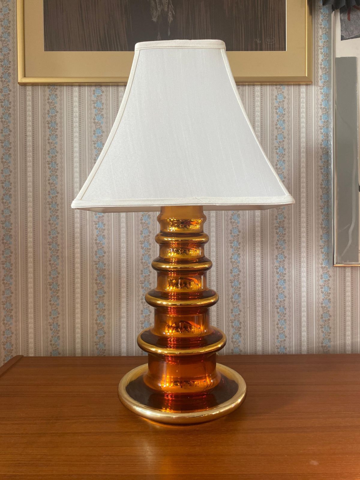 Metallic Amber Glass Table Lamp By Gustav Leek For Orrefors, 1960s photo vinterior