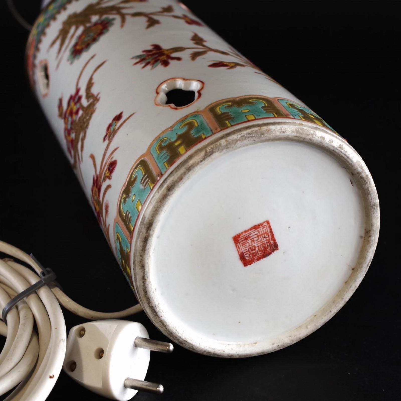 Hand Painted Flower Motif Porcelain Table Lamp, Qing Dynasty, China photo for sale