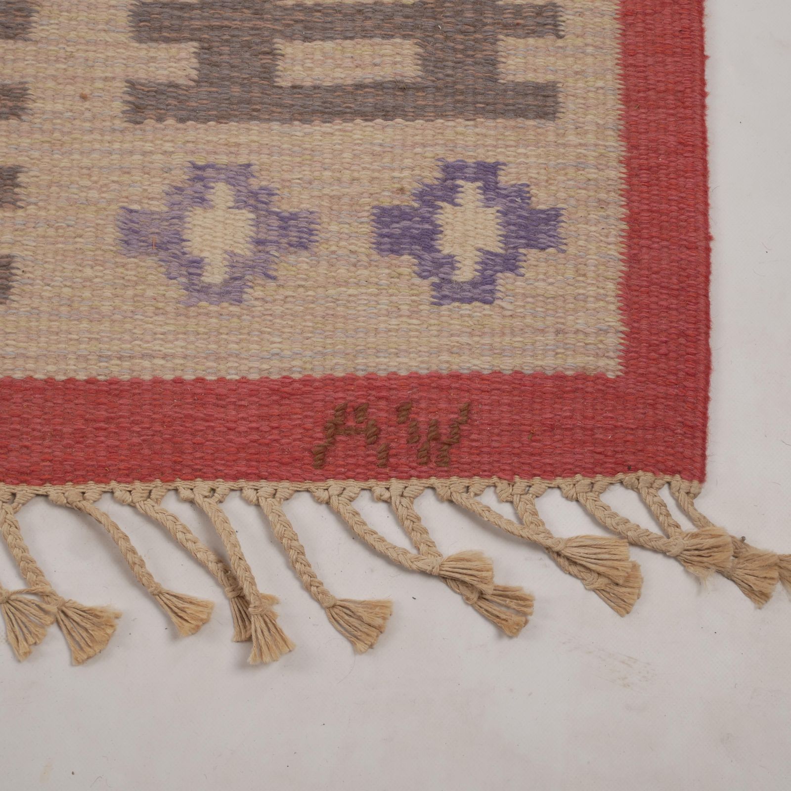 Scandinavian Modern Pink Rölakan Flatweave Rug By Alice Wallebäck, Sweden, 1960s photo Textiles