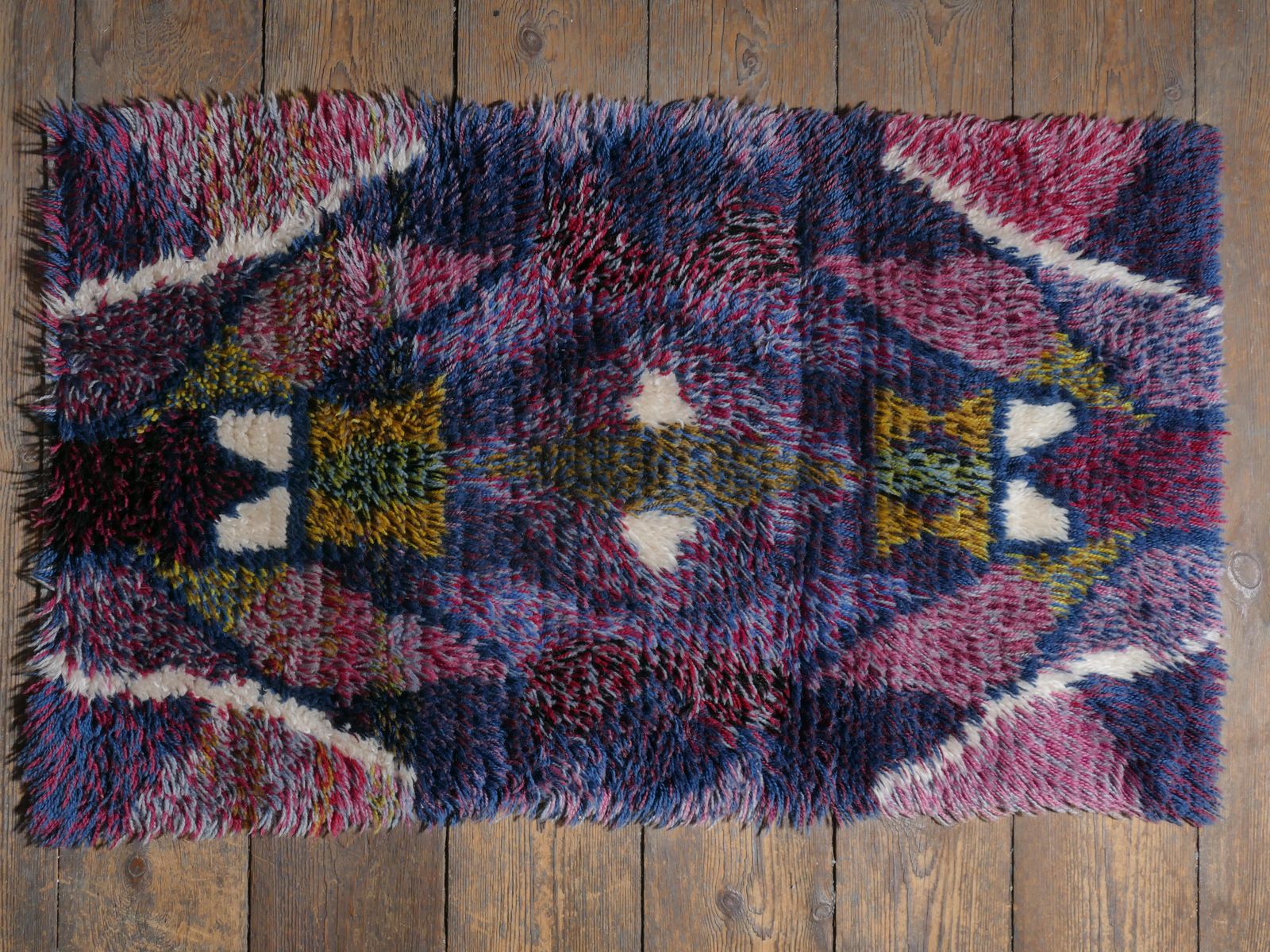 Scandinavian Modern High Pile Geometric Handmade Wool Rya Rug, Sweden 1960s photo furniture