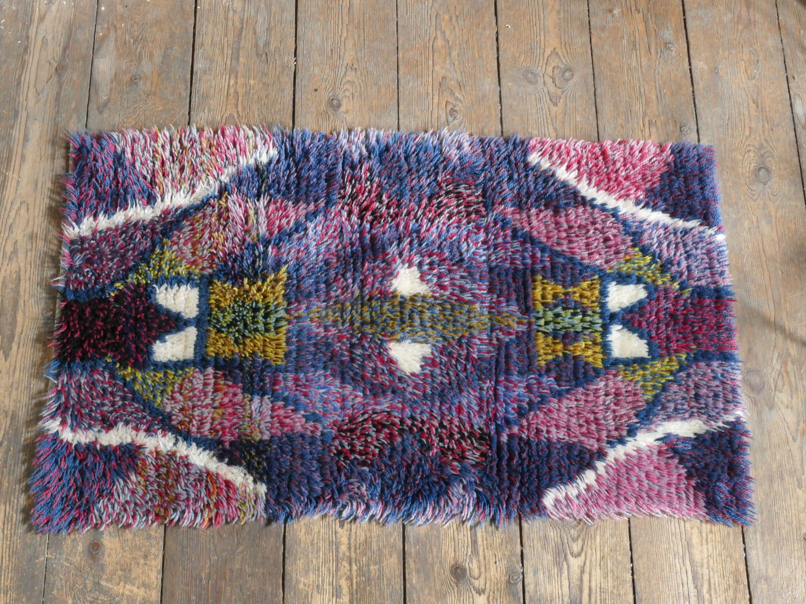 Scandinavian Modern High Pile Geometric Handmade Wool Rya Rug, Sweden 1960s photo Textiles