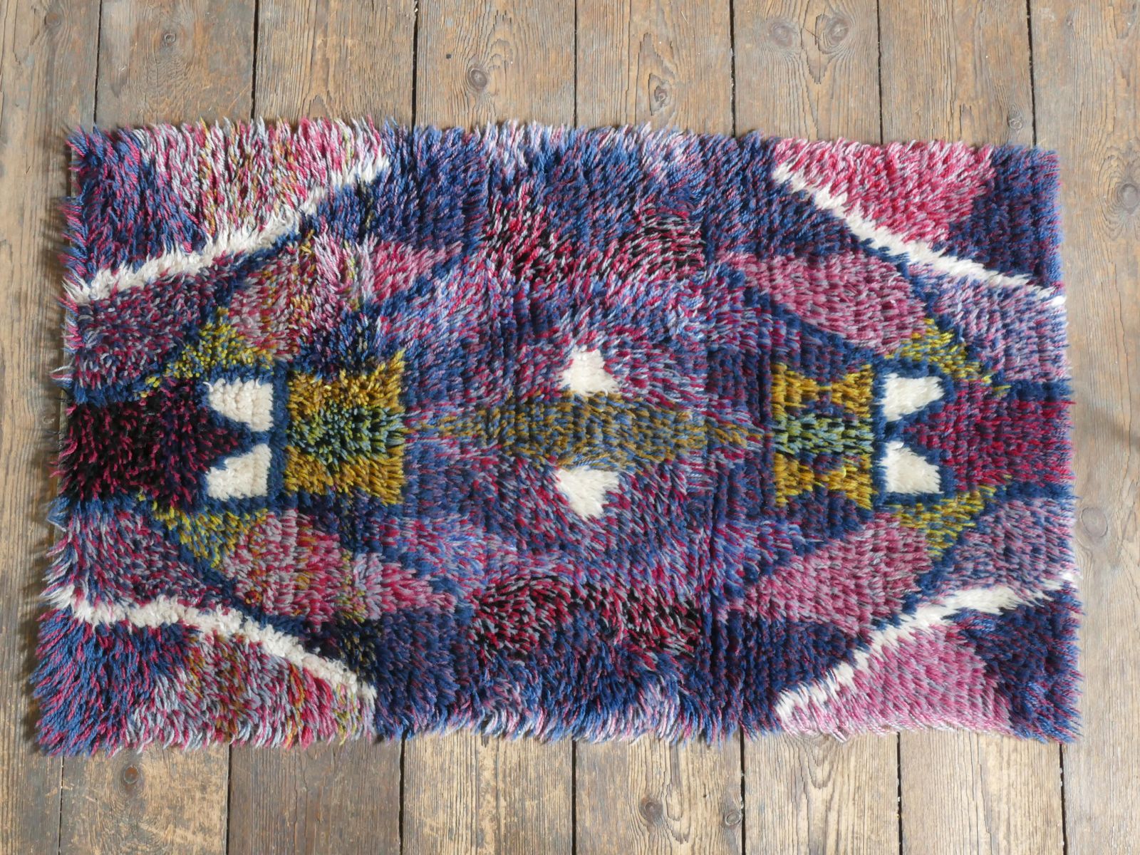 Scandinavian Modern High Pile Geometric Handmade Wool Rya Rug, Sweden 1960s photo buy