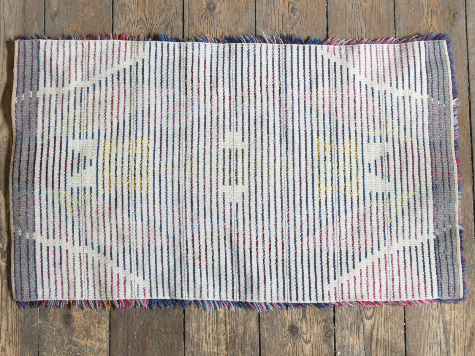 644.0 Scandinavian Modern High Pile Geometric Handmade Wool Rya Rug, Sweden 1960s photo