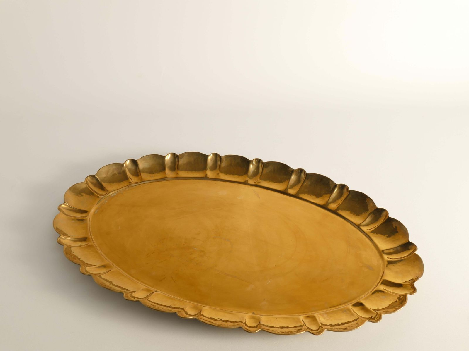 Hollywood Regency Large Oval Brass Tray By Firma Lars Holmström, Sweden 1940's photo for sale