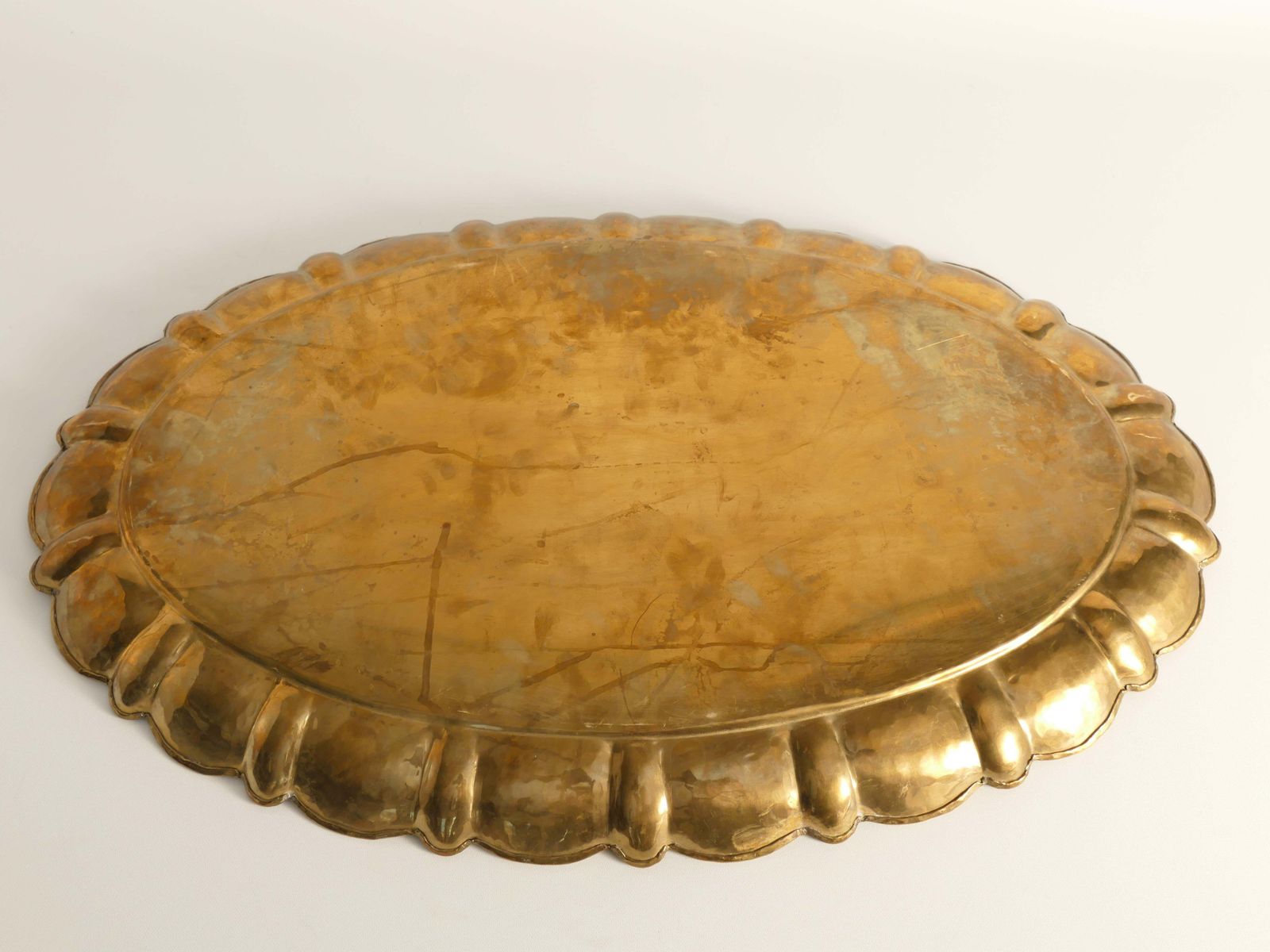 photo for sale Hollywood Regency Large Oval Brass Tray By Firma Lars Holmström, Sweden 1940's