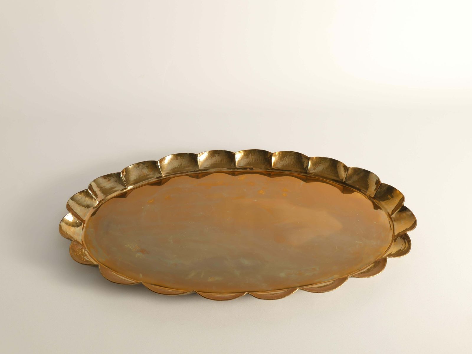 Hollywood Regency Oval Brass Tray By Arvid Johansson, Arvika Konstsmide, Sweden photo vintage