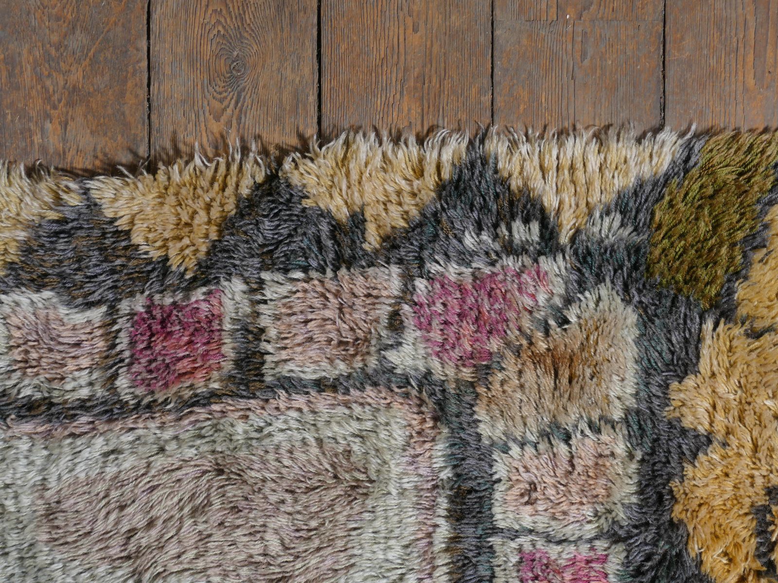 Scandinavian Modern High Pile Geometric Handmade Wool Rya Rug, Sweden 1960s photo for sale