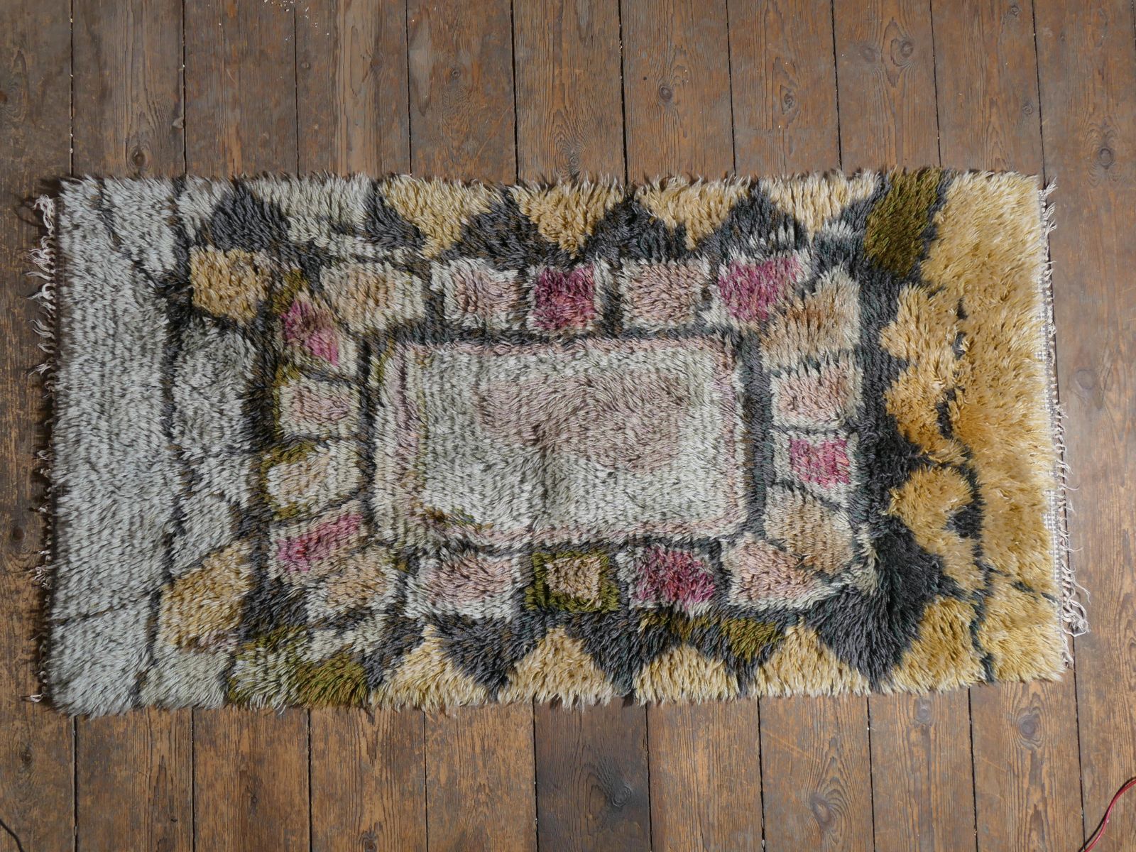 Scandinavian Modern High Pile Geometric Handmade Wool Rya Rug, Sweden 1960s photo 718.0