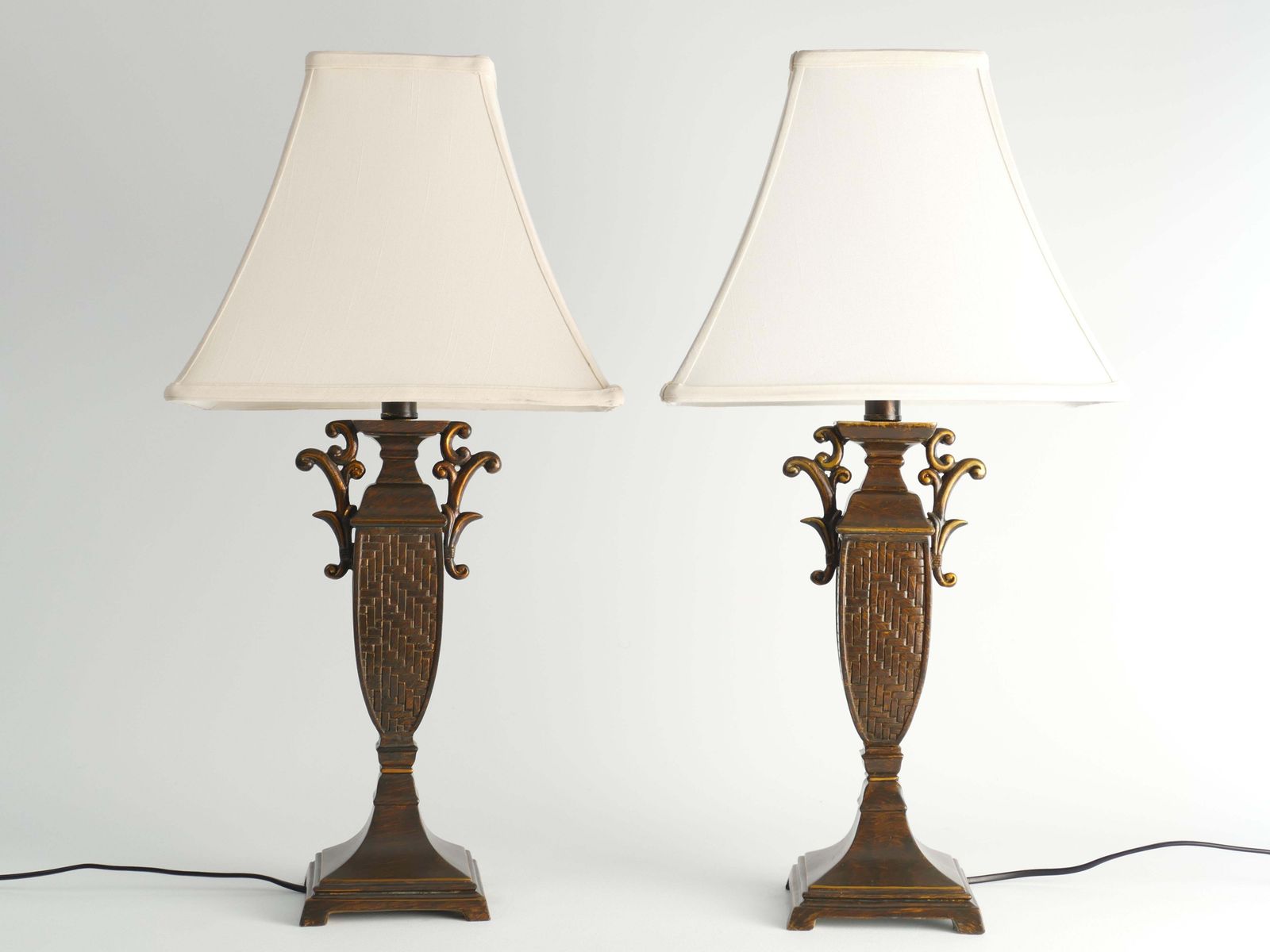 Chinoiserie Faux Rattan Amphora Table Lamps By Aneta, Sweden 1980's photo vinterior