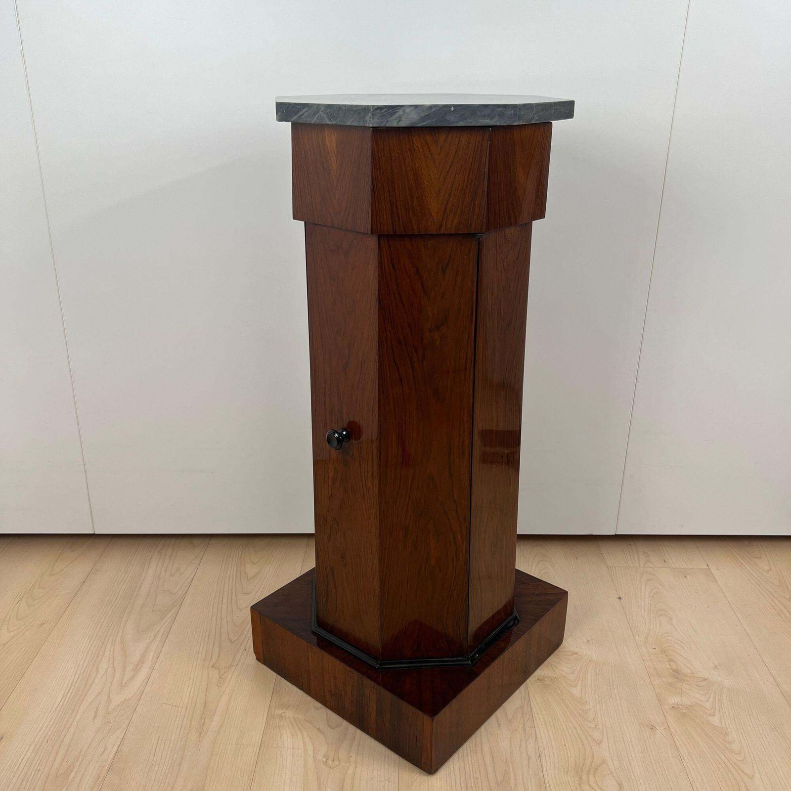 Biedermeier Drum Cabinet, Walnut Veneer, Marble, France Circa 1830 photo for sale