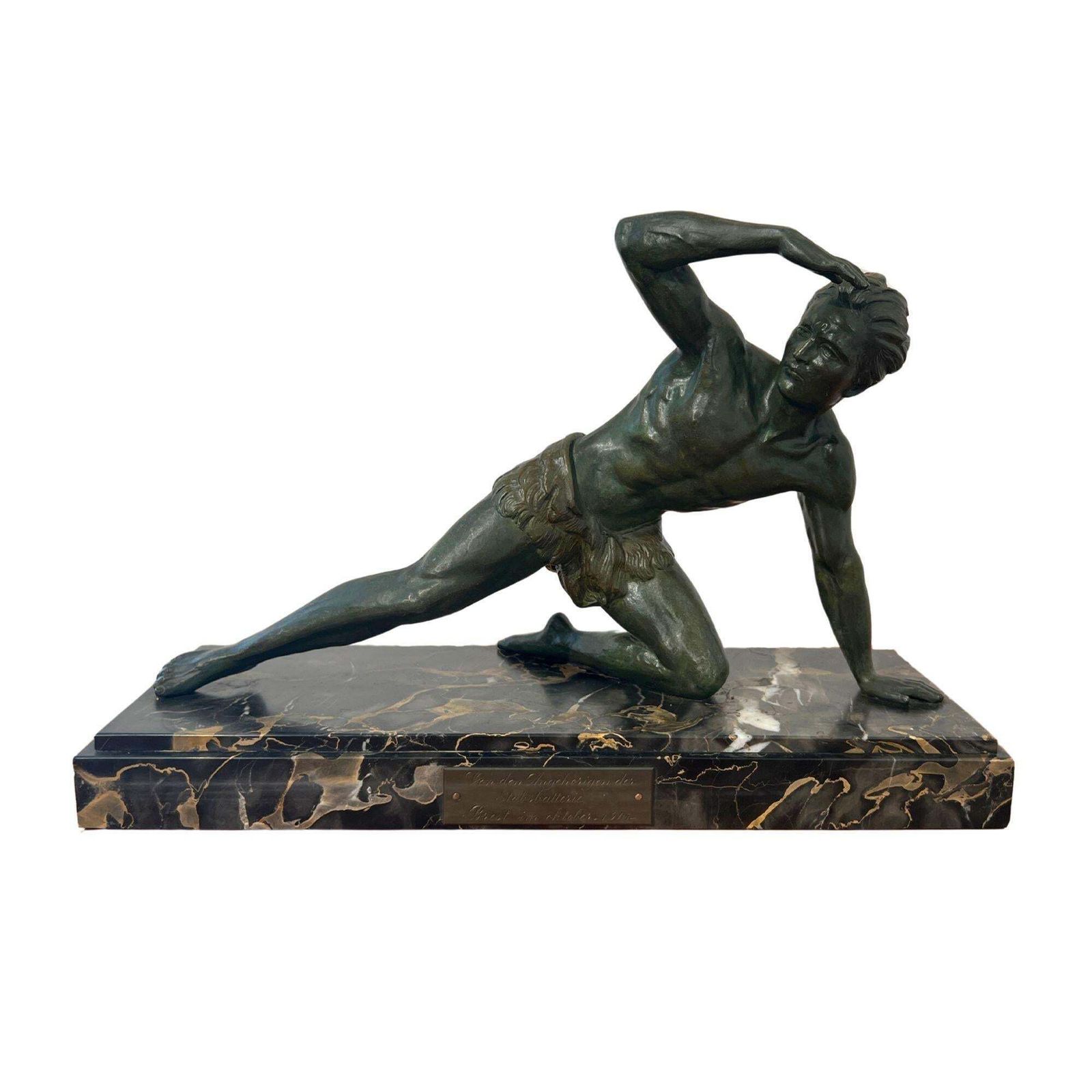 Art Deco Male Sculpture, Bronze, Marble, France Circa 1930 photo furniture
