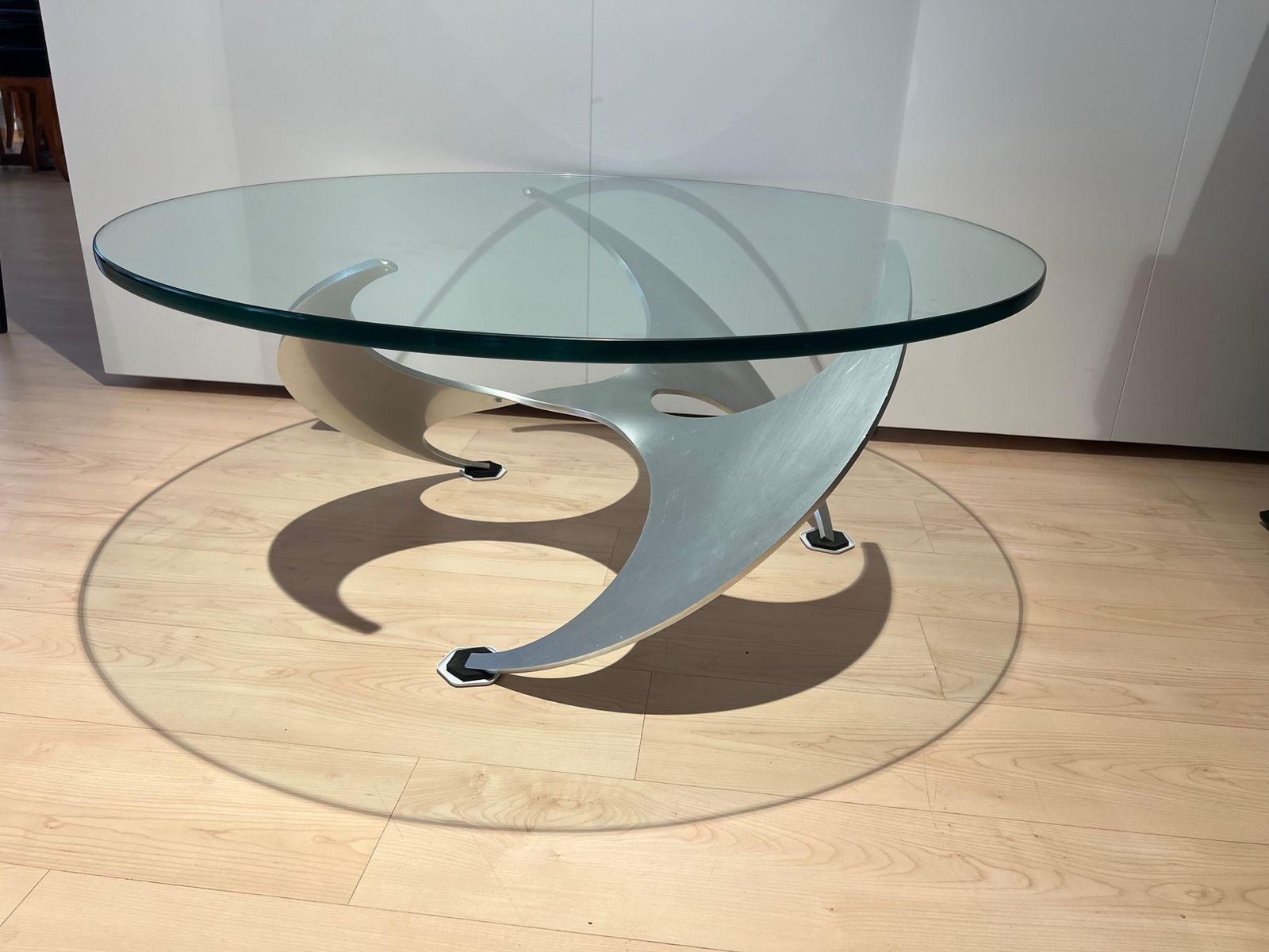 Design Coffee Table By Knut Hesterberg, Aluminum And Glass, Germany, 1960s photo for sale