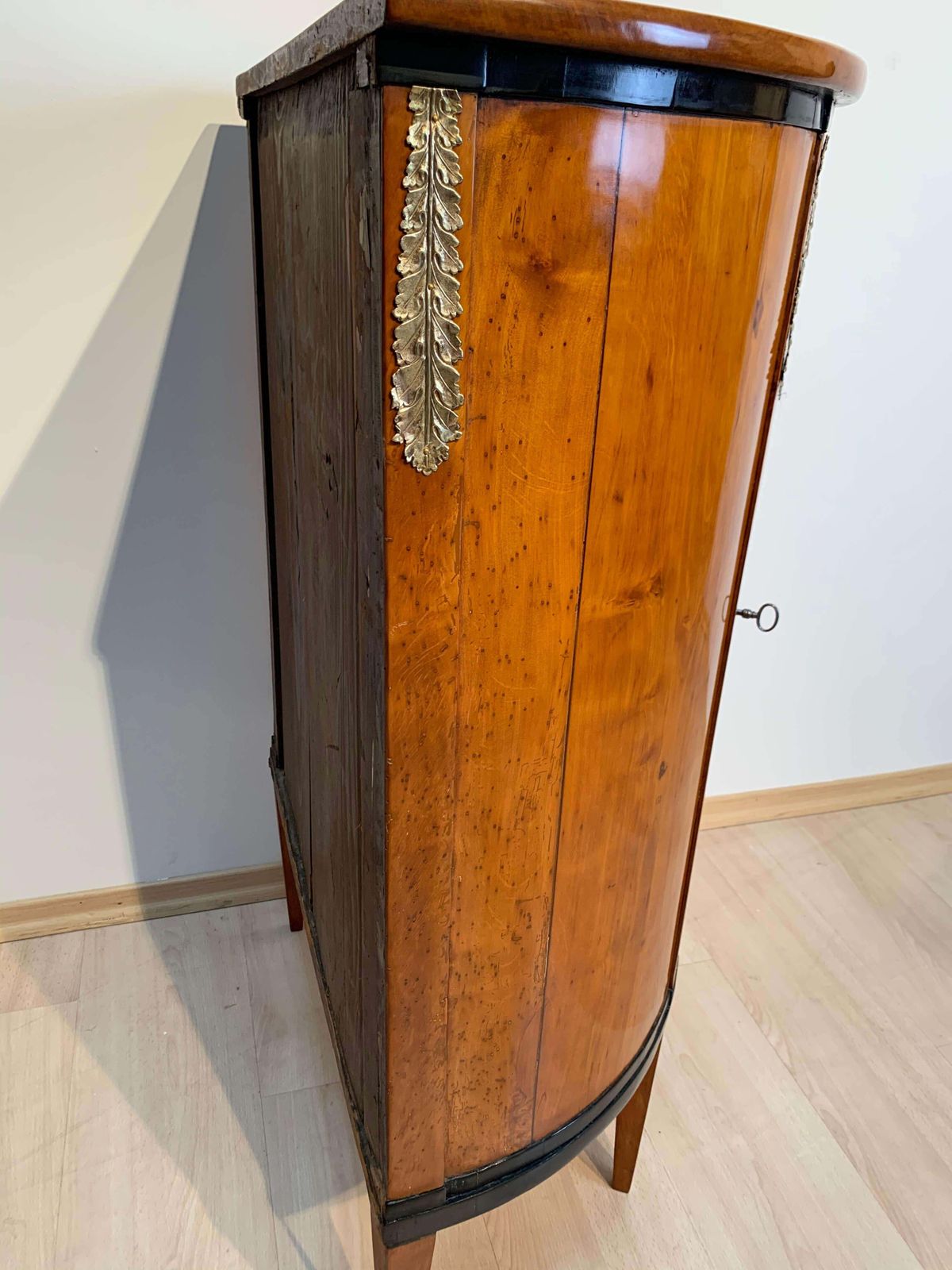 Neoclassical Demilune Half Cabinet, Cherrywood And Brass, France, Circa 1810 photo vintage
