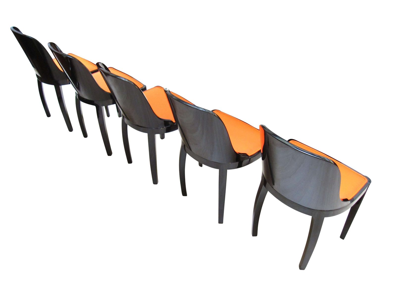 Art Deco Chair, Ebonized Wood, Orange Fabric, France, Circa 1930 photo vintage