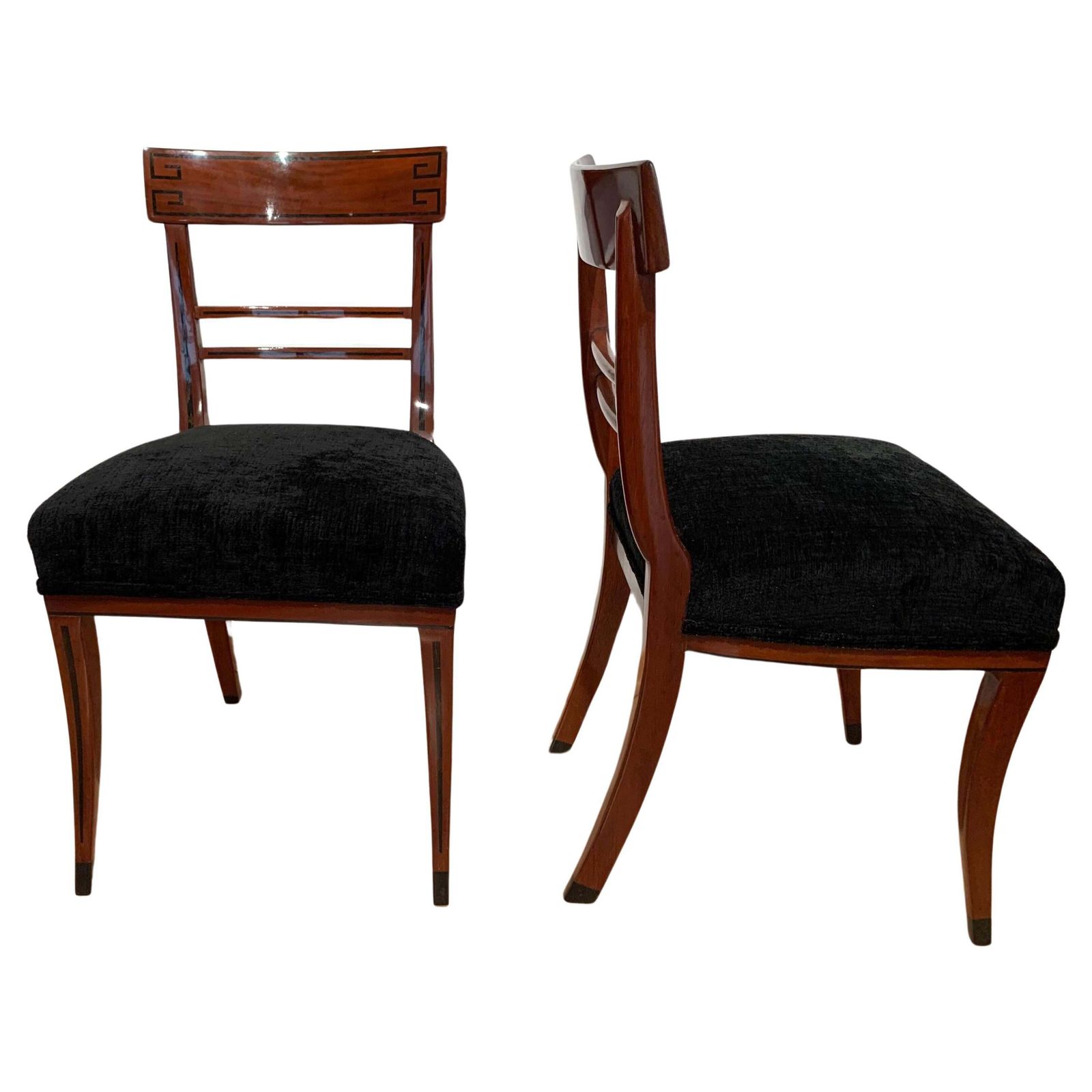 Biedermeier Side Chair, Mahogany, Ebony Inlays, Black Velvet, Austria Circa 1820