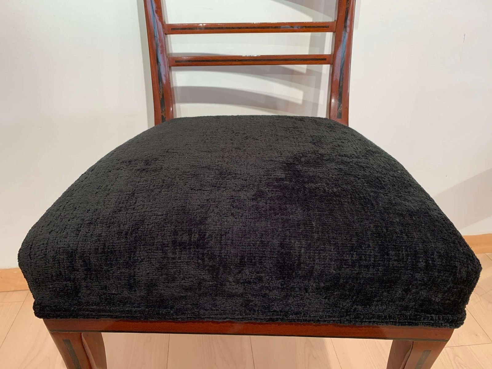 Furniture Biedermeier Side Chair, Mahogany, Ebony Inlays, Black Velvet, Austria Circa 1820 photo