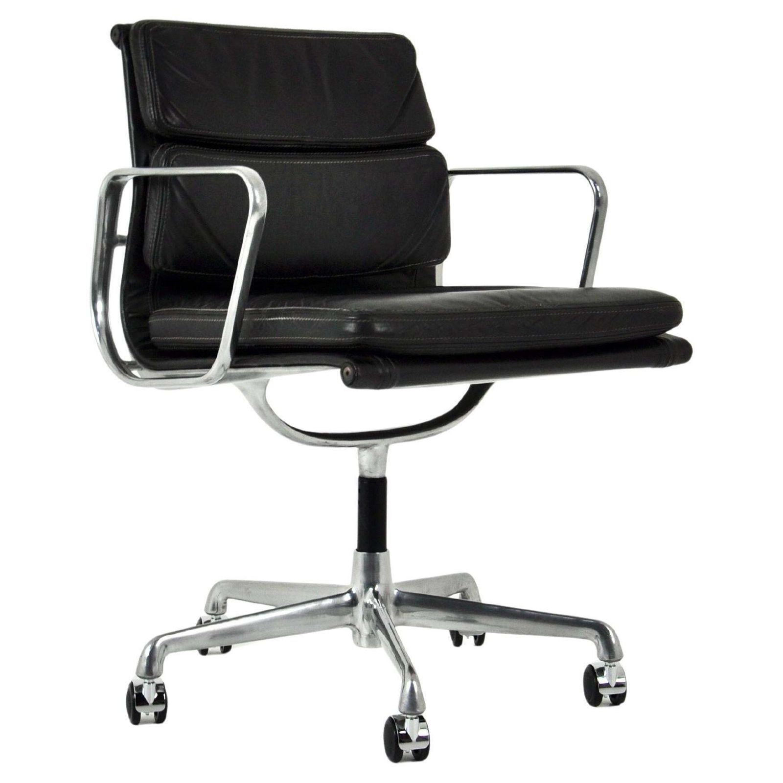 Black Leather Soft Pad Chair By Charles And Ray Eames For Icf, 1970s