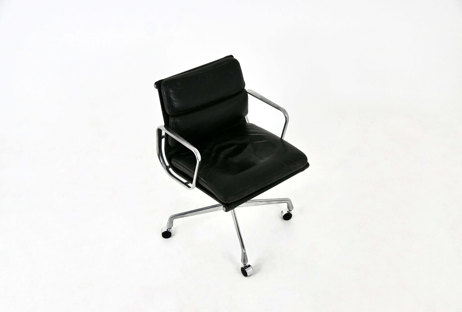 Black Leather Soft Pad Chair By Charles And Ray Eames For Herman Miller, 1970s photo for sale