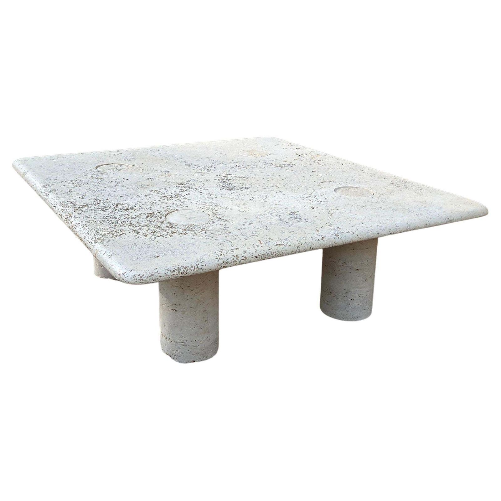 Rough Travertine Coffee Table By "Angelo Mangiarotti" For Up & Up, Made In Italy