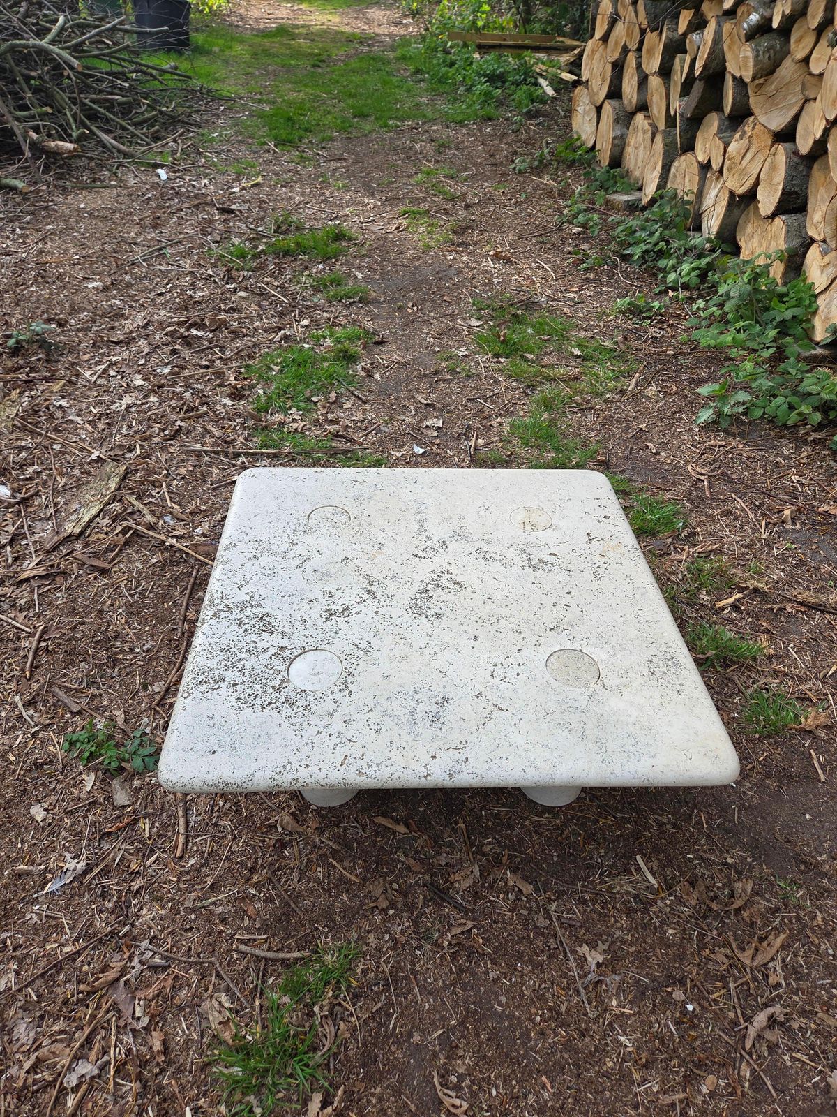 Rough Travertine Coffee Table By "Angelo Mangiarotti" For Up & Up, Made In Italy photo vintage