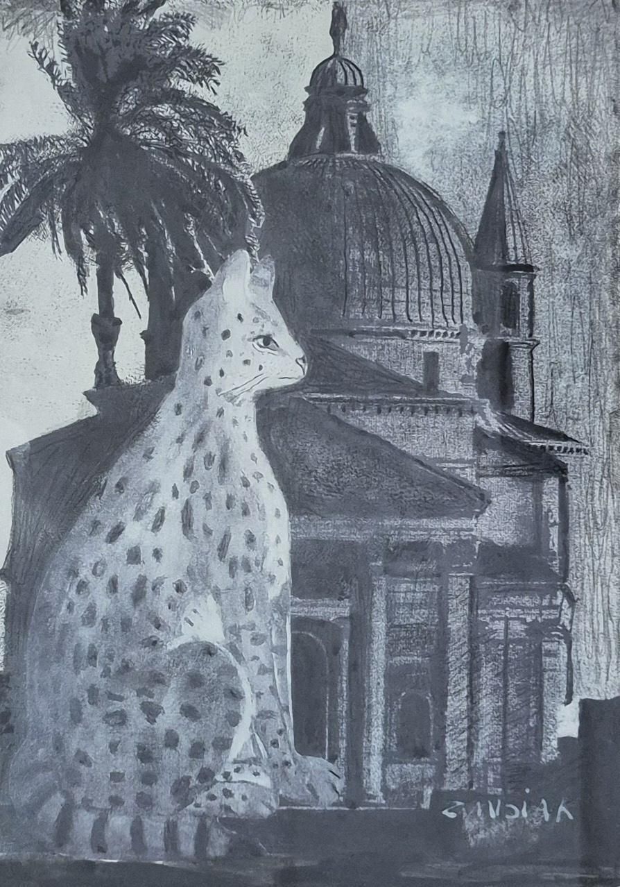 Zofia Anna Misiakmeeting In The Cathedral. Mixed Media Drawing, Black And White, Polish Artist2020