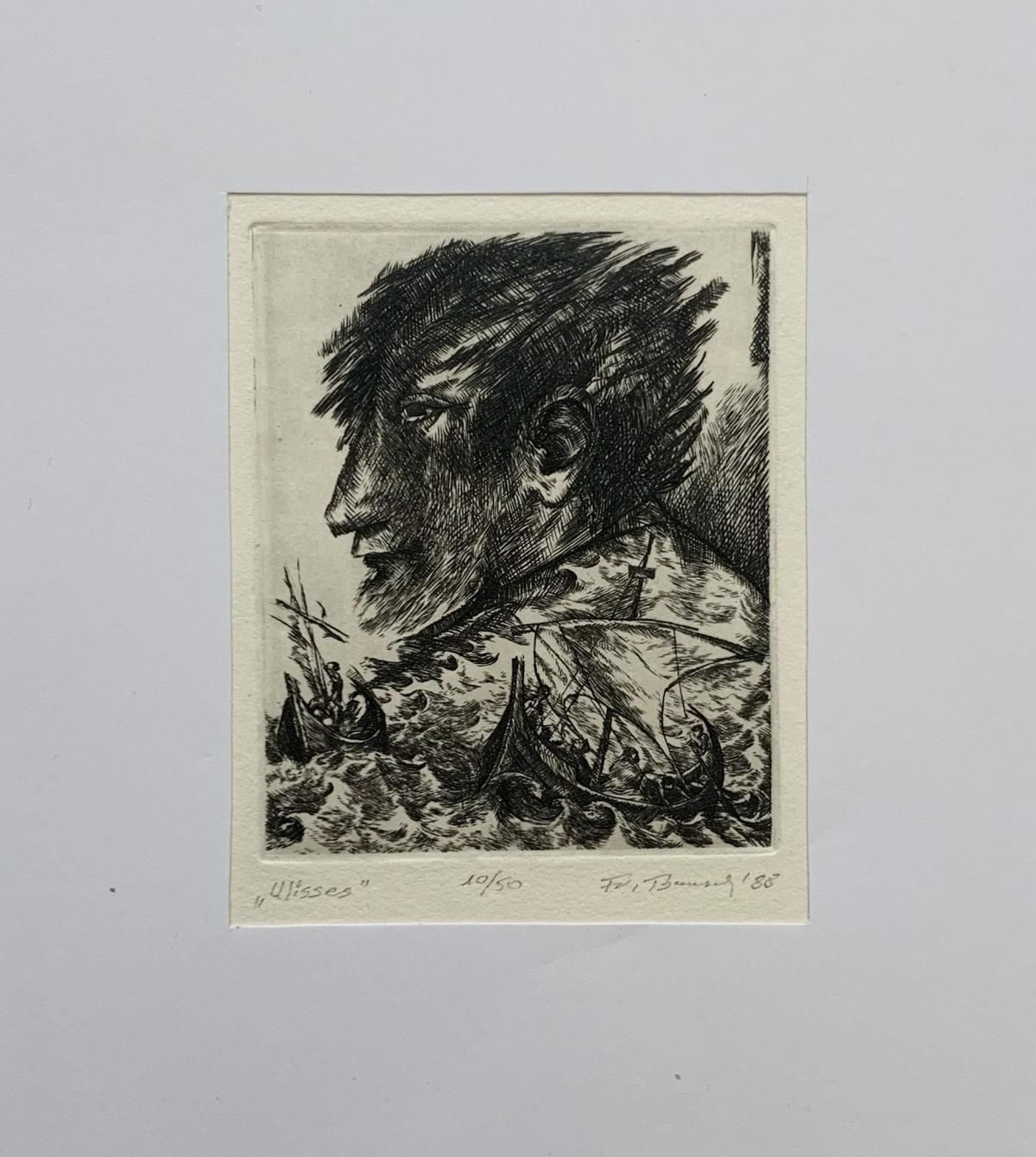 Franciszek Bunschulysses. Black And White Engraving Print, Figurative, Polish Artist1988 photo furniture