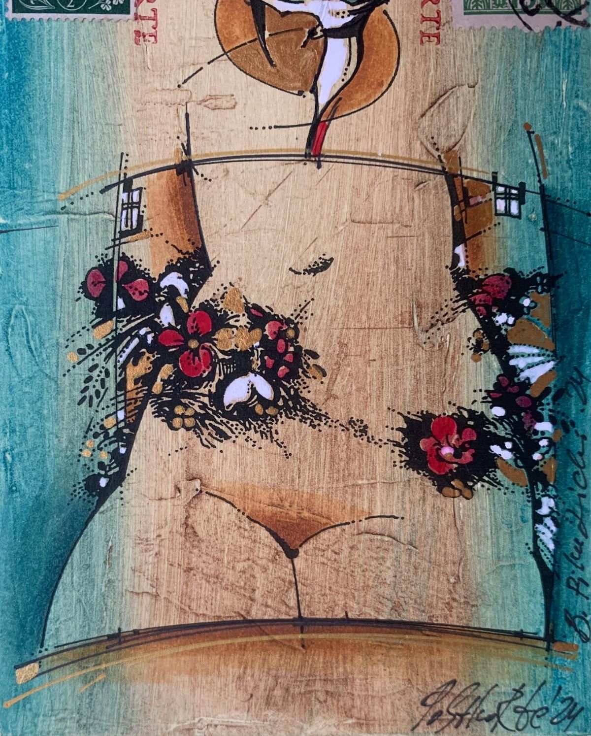 Bogdan Pikulickia Nude. Contemporary Print, Colorful, Embossed, Post Stamp, European Artist2024 photo Art