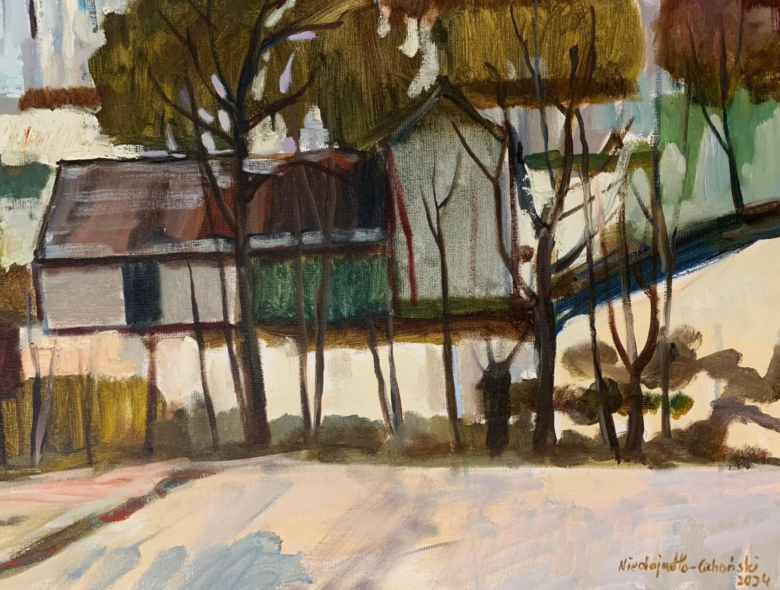 Marek Niedojadłohouses With Mountain Backdrop. Oil Landscape Painting, Figurative, Polish Art2024 photo furniture