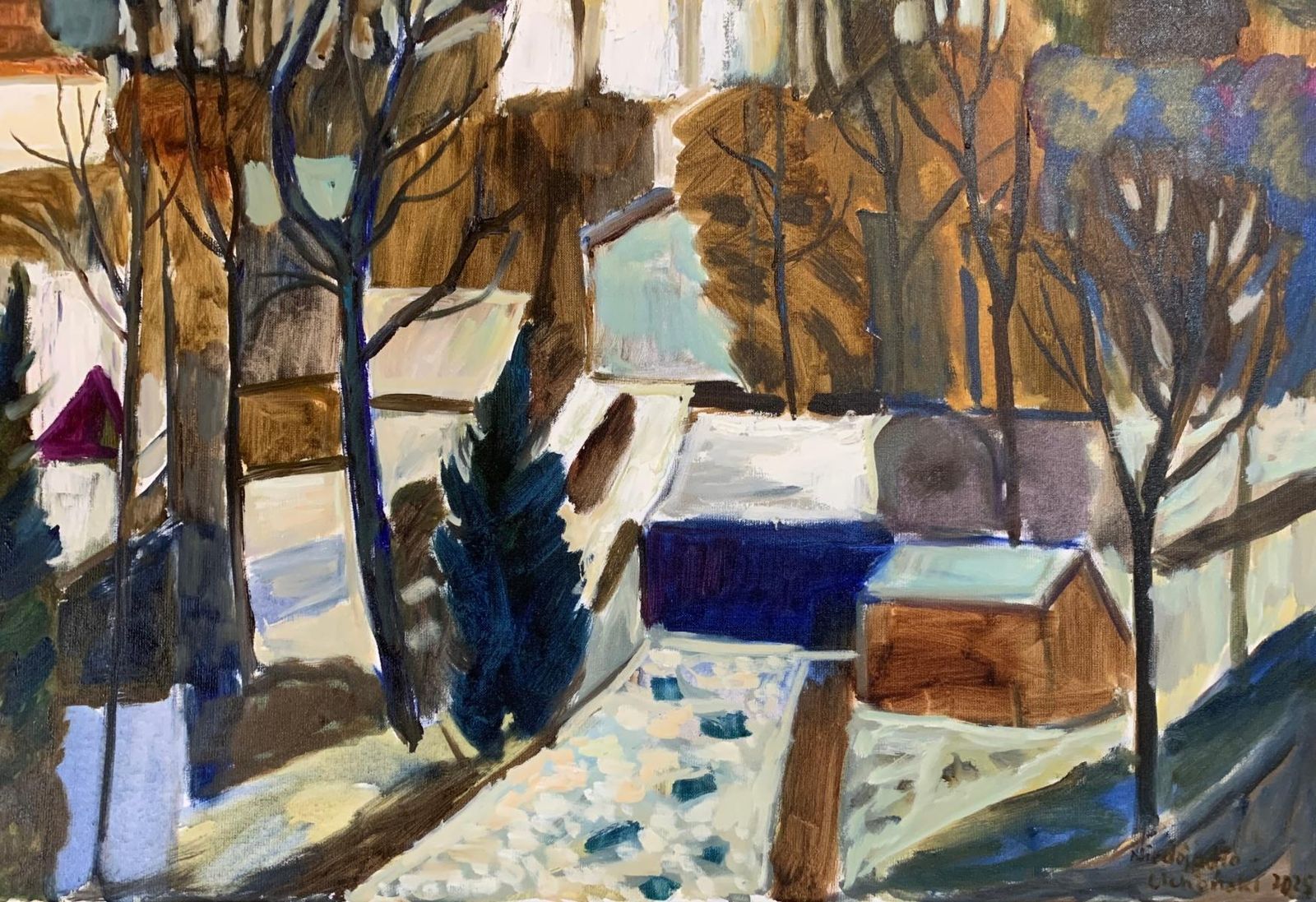 Marek Niedojadłogrey Landscape. Oil Landscape Painting, Geometric, Figurative, Polish Artist2025 photo for sale