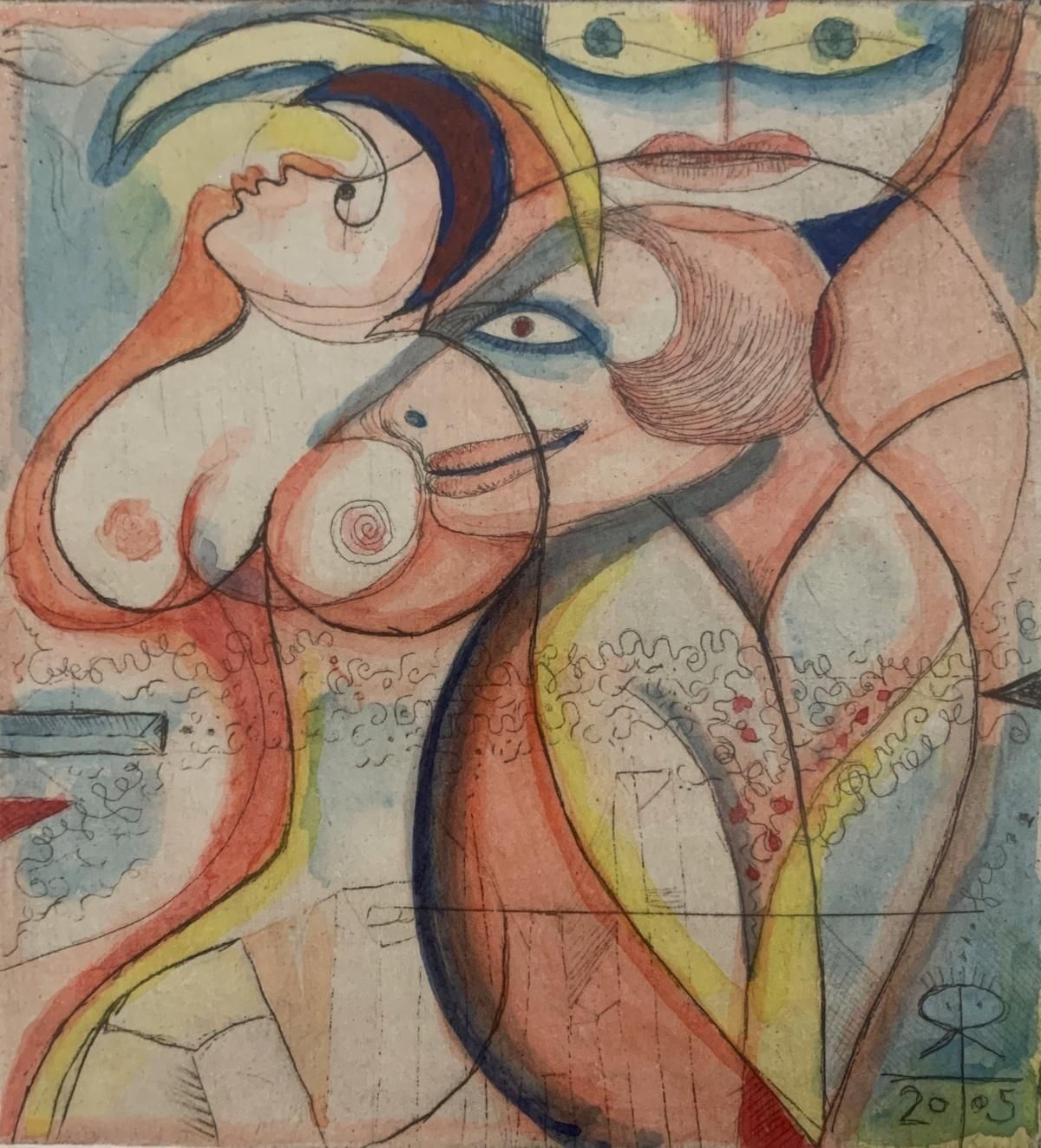 Leszek Rózgagirls. Figurative Limited Edition Etching, Surrealist, Nude, Polish Art2005