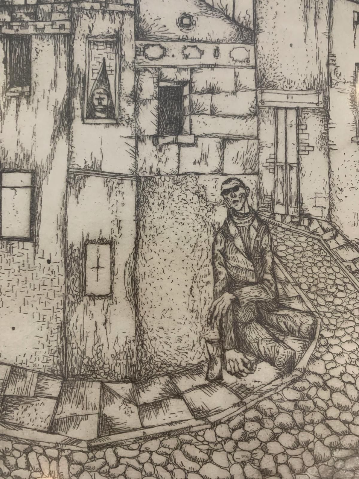 Leszek Rózgayearnings. Figurative Etching, Monochromatic, Minimalistic, Polish Art1962 photo for sale