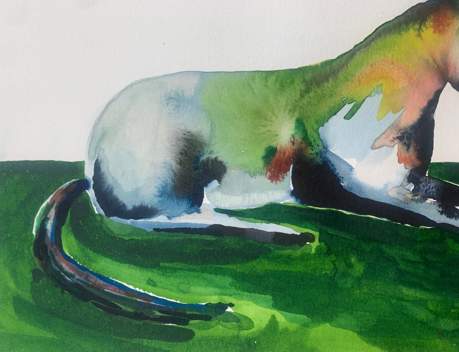 Hanna Ilczyszynnocefresca. Colorful Figurative Watercolor Drawing, Horse, Polish Artist2024 photo furniture